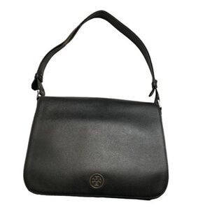 Tory Burch black saffiano leather Robinson flap bag